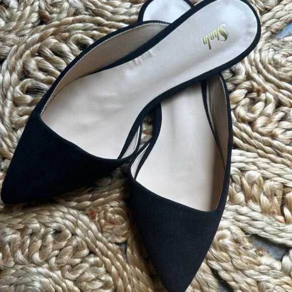 NEW! Pointed Toe Asymmetrical Slip On Canvas Shoes Mules Flats Slides - Picture 4 of 5